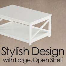 White Wooden Coffee Table With Bottom Shelf 34 Inches Long TV Stand 14.5 In H - 1 - View 5