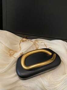 Vintage Metal Decor Clutch Box Burgundy New Bride Wedding Bridal Party Evening Bag, Women's Chain Shoulder Crossbody Bag - 黑色 - 查看 4