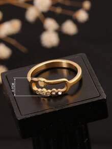 1pc 18K Gold Plated Double-Layer Hollow Heart Micro Inlaid Cubic Zirconia Women Rings, Versatile & Fashionable, Suitable For Daily, Office, Outing, Gift For Girlfriend, Wife Anniversary - Gold - View 4