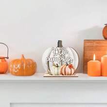 1 pièce Décoration pour table en bois à étages avec message "Hello Pumpkin" pour l'automne, décoration rustique d'automne, signe de récolte de citrouille pour la fête de l'action de grâce sur la table (sans le plateau)