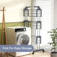 4-Tier Adjustable Rolling Clothes Drying Rack - Foldable Stainless Steel Laundry Hanger with Casters for Indoor & Outdoor Use, Large Capacity Garment Dryer, Drying Racks - Gris - Ver 3