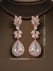 2pcs/Set Fully Rhinestone Embedded Geometric Teardrop Cubic Zirconia Dangle Earrings, Women's Formal Dress Accessories