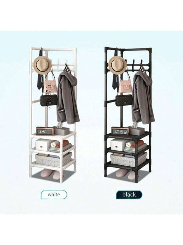 1pc Corner Coat Rack With Storage Shelf, Bedroom Clothes Hanger Stand, Minimalist Triangle Floor Garment Rack