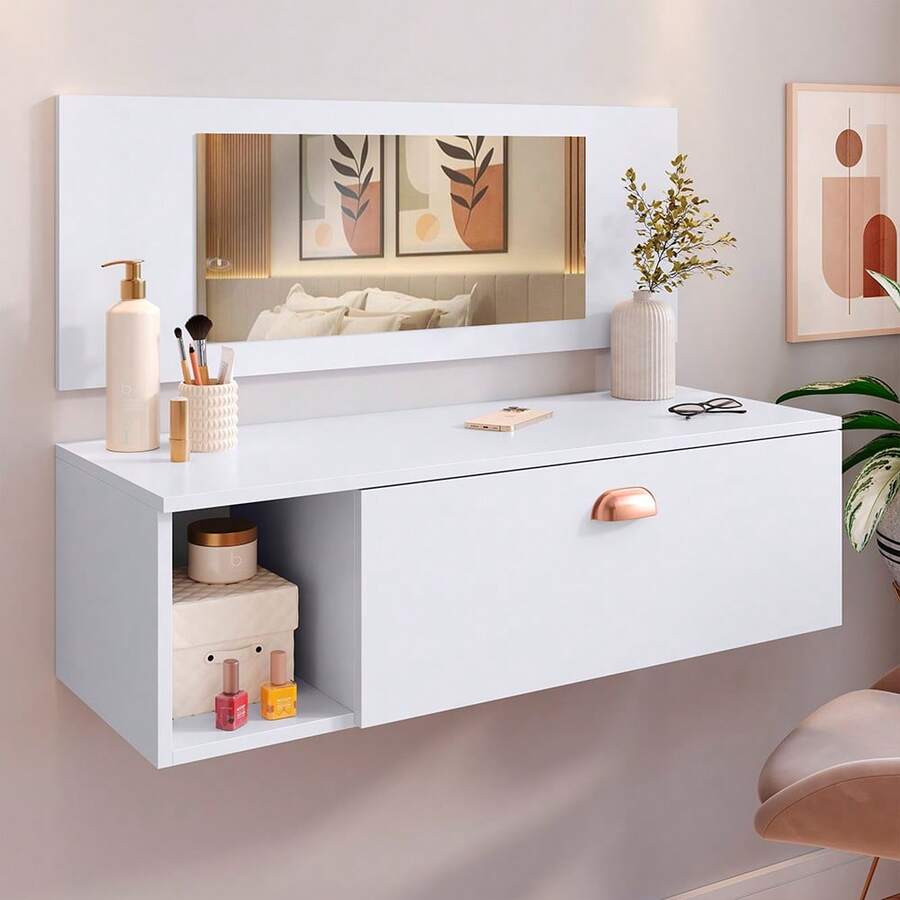 Joy Hanging Dressing Table With Mirror, Drawer, Niche, Divider, Shell Handle