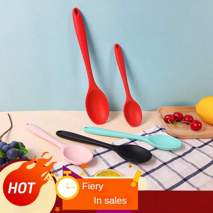小号不粘硅胶长柄汤匙，厨房烹饪用具