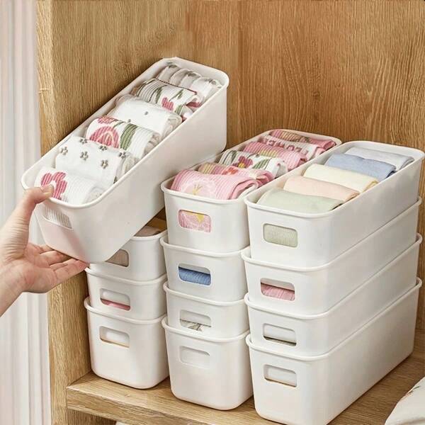 Paquete de 10 cajas de almacenamiento de plástico blanco con divisores - Organizadores de cajones de uso múltiple para habitaciones de niños, fundas de teléfono y artículos esenciales junto a la cama | Diseño transparente que ahorra espacio (Blanco)