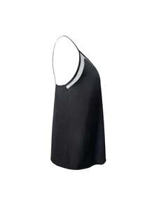 Camiseta de tirantes con panel de malla y cuello en V para mujer, de color liso, casual y elegante para la playa, vacaciones, luna de miel y citas. Puede usarse como camiseta interior. Primavera/Verano