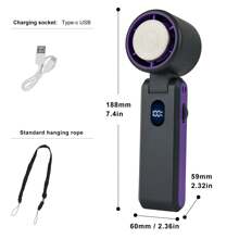 1pc Outdoor Portable High-Speed Handheld Fan With 3600mAh Battery, 100-Speed Adjustable, USB Rechargeable, Quiet And Fast Cooling, With Lanyard For Summer Travel/Camping
