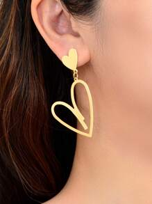 1 par de brincos pendentes minimalistas de ouro vazado em forma de coração para mulheres, joias para festa diária