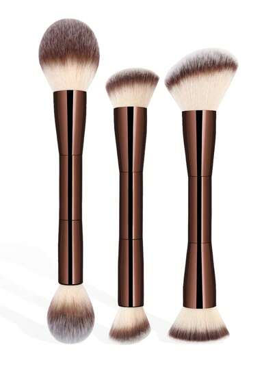 3 Stücke professioneller Aluminium-Doppelkopf Make-up Pinsel Set, weicher Grundierungs-Pinsel, Rouge-Pinsel, Puder-Pinsel, Concealer-Pinsel, Kontur-Pinsel, Blending-Pinsel, unverzichtbare Make-up Pinsel, weiche Borsten, tragbar, reisefreundlich, Geschenk für Frauen und Mädchen