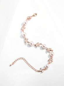 1 pièce Bracelet minimaliste micro-incrusté de zirconium et perle, design unique élégant et , convient pour les femmes