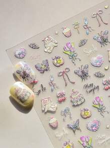 1 Pack/Sheet Cute Cartoon Dog Nail Stickers, New Embossed Bow, Apple Line Nail Art Decals, Suitable For Nail Salons And Personal Use