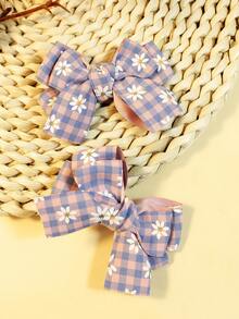 2 件/4 件女孩拼色格子碎花蝴蝶结发夹，可爱甜美优雅百搭刘海夹，适合派对和日常，春夏季 - 彩色 - 查看 5