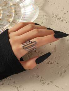 New European And American Fashion Hollow Asymmetrical Square Criss-Cross Finger Ring, Stylish Commuting Personalized Design Mood Ring - Multicolor - View 1