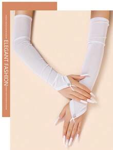 1 双女式轻便户外骑行防晒透气薄款长款露指手套，带水钻，优雅网眼设计，夏季