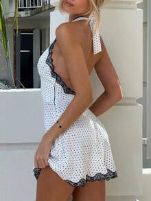 Yuwenier 优雅波点蕾丝边吊带露背无袖连衣裙 A 字飘逸连衣裙 夏季度假连衣裙 沙滩罩衫 浪漫约会之夜连衣裙 婚礼宾客连衣裙 春季派对连衣裙 女士 - 彩色 - 查看 4