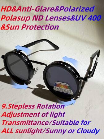 1 pieza Gafas de pesca polarizadas fotocrómicas ajustables de 9 niveles, estilo steampunk ND con lente de cámara SLR, lente polarizada profesional con degradado rotativa - Resistente, brillo ajustable de 49mm, 52mm, montura de aleación, lente de negro a gris