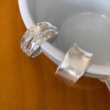 Bộ 2 chiếc nhẫn xoắn hình học không đối xứng bản rộng tối giản, trang sức dự tiệc ngày lễ cho nữ làm quà tặng - Bạc - Xem 3