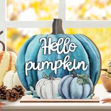 1 pièce Décoration pour table en bois à étages avec message "Hello Pumpkin" pour l'automne, décoration rustique d'automne, signe de récolte de citrouille pour la fête de l'action de grâce sur la table (sans le plateau)