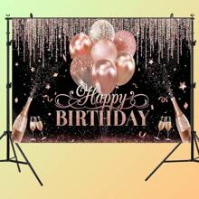 1 Stück schwarzer, silberner & rosé-goldener Geburtstags-Dekorationsartikel, Glitzer-Ballon, Geburtstags-Party Hintergrundkulisse, Geschenk, Feier, Fotohintergrund für Frauen