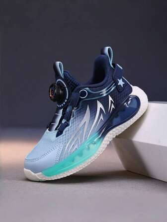 1 双儿童网眼拼布运动鞋，轻便、透气、柔软，带旋转纽扣装饰，适合日常休闲穿着、运动、四季