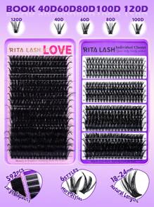 RITALASH RITALASH 592pcs/460pcs/288pcs/280pcs/180pcs D Curl Individual Cluster Lashes 6 Styles Book Clusters DIY False Eyelash Extension Mix Length Fluffy And Comfortable False Eyelashes At Home For Daily Life&Dates And Party