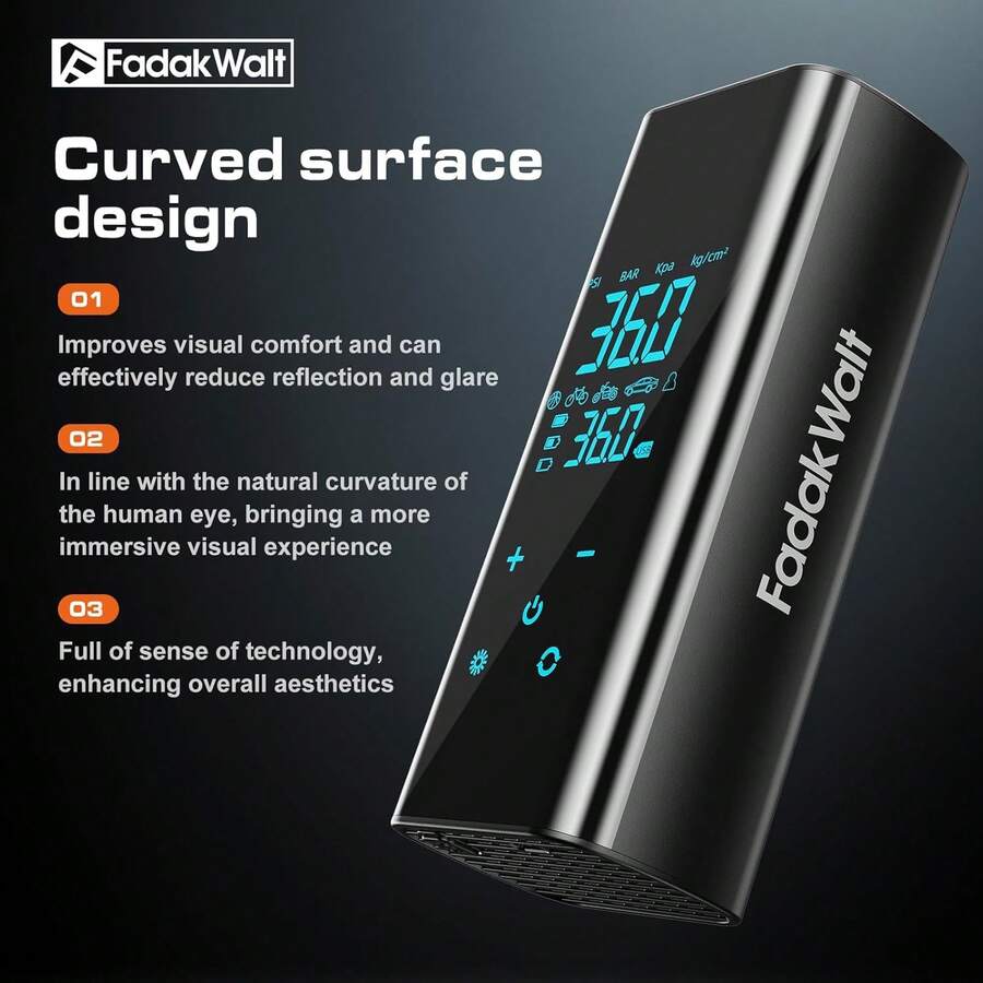 FADAKWALT Portable Air Compressor Pump With Digital Pressure Gauge And Auto Shut-Off, Tire Inflator For Car Tires, Bicycles, Motorcycles And Sports Equipment - 黑色 - 查看 1