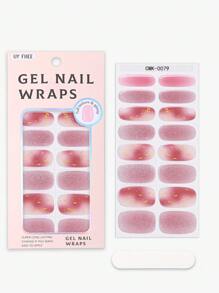 16pcs No Bake Gel Nail Stickers, Spring/Summer New Pink Fine Glitter Shiny Crystal Short Nail Self-Adhesive Full Nail Film, UV Glossy, Easy To Apply And Remove, Suitable For Women And Girls Daily DIY Use Nail Art Supplies