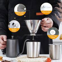 Bình pha cà phê chuyên nghiệp Pour Over có nhiệt kế, thép không gỉ 304 có tay cầm bằng gỗ, chịu nhiệt khi quay lại trường - Nhiều màu - Xem 3