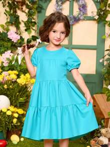 Seven Princess 1 pièce Robe à manches courtes style coréen décontracté confortable avec col rond, convient pour l'été, les vacances ou les sorties