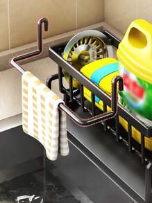 1pc Plastic Kitchen Storage Rack, Dishcloth Storage Hanging Rack, Sponge Cloth Organizer Holder, Stainless Steel Ball Sink Storage Rack, Kitchen Organizer