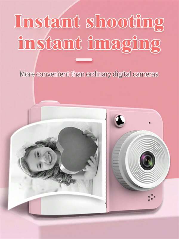 1 Pieza Cámara con impresión para niños, con 3 rollos de papel de impresión, impresora de fotos HD de 2.4 pulgadas, video 1080P, reproductor MP3, juegos y marcos/filtros creativos, batería recargable de 1300mAh de larga duración para reproducción. Cámara instantánea para niños con impresora de fotos HD de 2.4", video 1080P, reproductor MP3, juegos y filtros divertidos | Batería recargable de 1300mAh | Cámara de juguete perfecta para niños y niñas