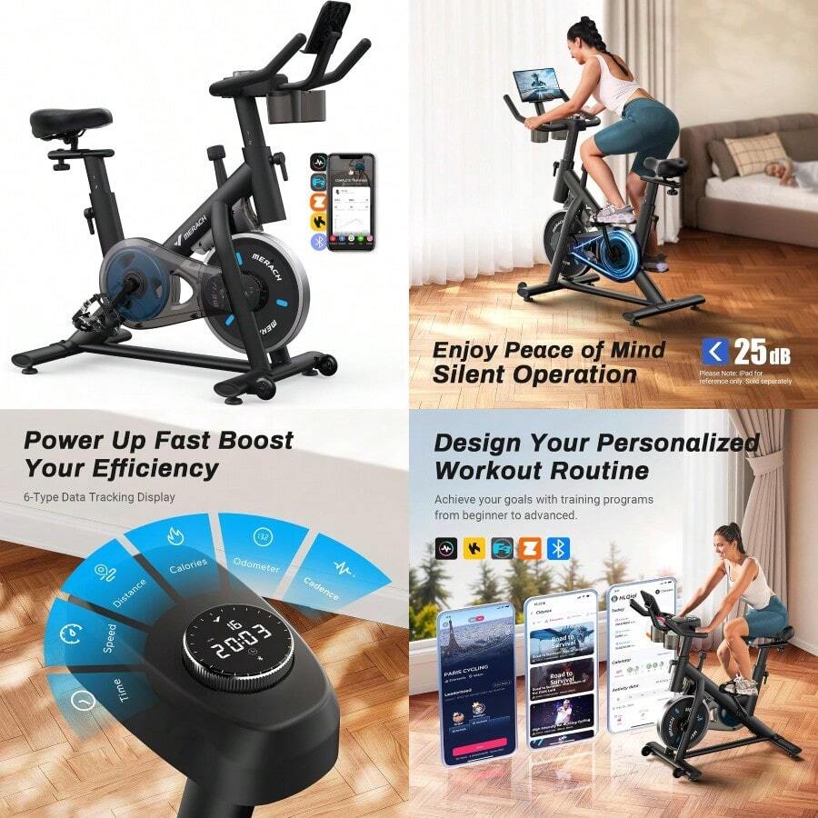 Exercise Bike With LCD Display Stationary Bike With Exclusive App For Customized Exercise Plans Quiet Indoor Cycling Bike Exercise Equipment For Home Gym Use 300lbs Weight Capacity - Friction-Black - View 1