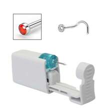 1 pezzo kit monouso per piercing al naso con elemento per piercing incorporato e 1 pezzo di anello per il naso - Pistola per piercing al naso sicura per uso domestico