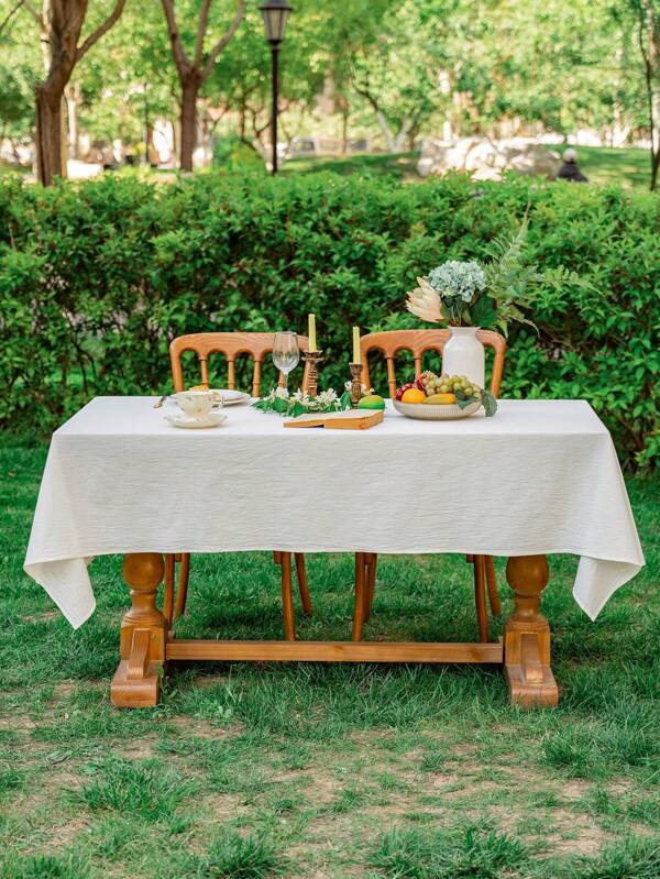 1PC Plain Color Hemmed Tablecloth, Simple Rectangular Dust-Proof, Suitable For Weddings, Holidays, Birthday Parties, Daily Table Decoration Fabric