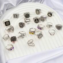 10pcs/Pack Vintage Gothic Punk Style Rings, Skull Animal Eye Open Ring, Unisex, Versatile, Suitable For Parties & Jewelry Gifts