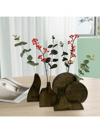 1 Piece Of Solid Wood Walnut Vase With Wooden Dried Flowers, Living Room, Countryside, New Chinese Style Wabi Sabi Homestay, Japanese Style Creative Home Decoration Room Decor Flower Vase Glass Vase