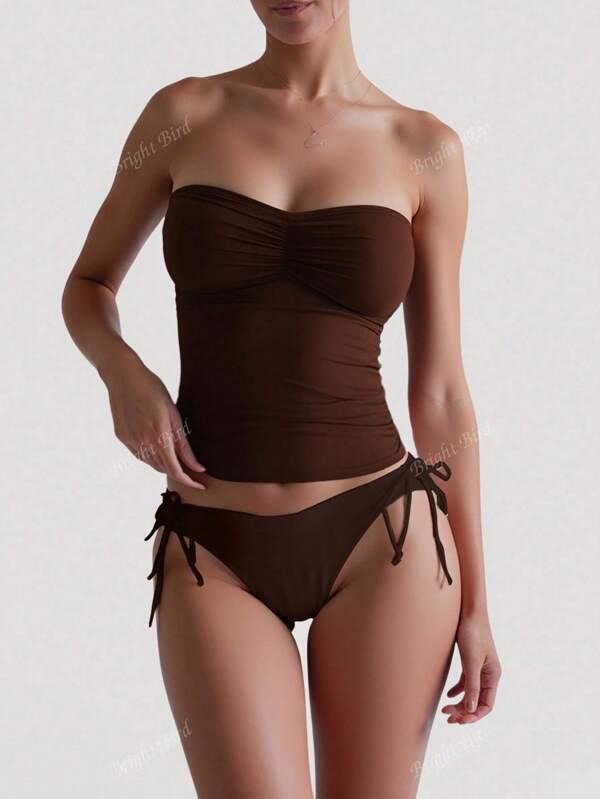 Women Solid Color Pleated Tube Top, Fitted & Stylish