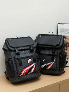 男士背包，复古花卉休闲旅行包，PU皮革翻盖背包，防刮耐用，轻便易携，适合旅行、露营、徒步、上学、大学、青年使用，情人节和返校礼物 - 黑色 - 查看 5