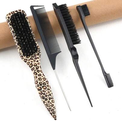 Bộ 4 lược chải viền tóc, lược hai mặt, lược đuôi nhọn chính xác, lược chải tóc mini, dụng cụ tạo kiểu tóc chuyên nghiệp tại salon, phù hợp cho tóc giả, tóc đuôi ngựa, tóc tết, tóc tự nhiên, tóc dầu, lược chải viền tóc lông mềm, hoàn hảo cho đường chân tóc, đường rẽ ngôi, làm mượt tóc xoăn, gỡ rối, thiết kế nhẹ, dễ mang theo.