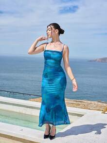 Andrea Bello Draped Collar Mermaid Cami Dress - Green - View 1