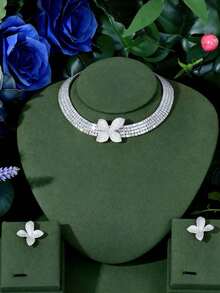 1 Set Elegant Cubic Zirconia Rhombic Decor Jewelry Set, Suitable For Women's Party Wear - Silver - View 2