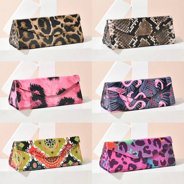 Estuche plegable vintage para gafas/gafas de sol de mujer con patrón de leopardo/bohemio/serpiente, caja de almacenamiento portátil y plegable