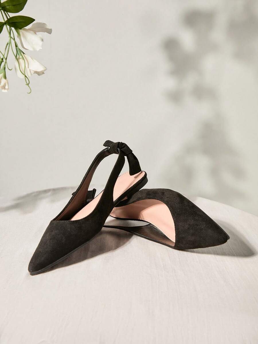 Nuevos zapatos planos casuales con lazo, color negro, versátiles, cómodos y elegantes para mujer como regalo de Navidad e invierno - Negro - Ver 1