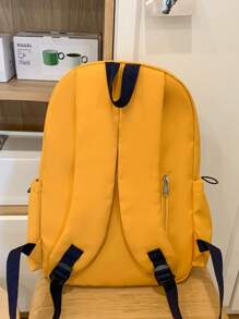 1 pieza Mochila unisex de nailon, mochila escolar/universitaria con estampado de letras de moda, mochila de ocio/viaje con cierre de cremallera, adecuada para todas las estaciones