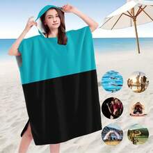 1 PC Surfing Cape Changing Robe, Hooded Beach Towel, Ultra-Fine Fiber Wearable Beach Towel, Surfing, Swimming, Bathing, Outdoor Sports Changing Cloak, Adult Hooded Towel Cloak Robe Back To School - Multicolor - View 5