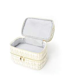 1 Piece Of Makeup Tool Storage, Solid Color And Simple Style, Quilted Padded, Women's Travel, College Dormitory, Puffer Portable Toiletry Bag, Three-Layer Large Capacity And Portable, Gift For Mother, Travel Essentials, Large Travel Toiletry Bag, Multi-Function, Festival Essentialvacation Summer Holiday Back To School School Stuff Bag For School Travel Bag For Women Makeup Bag For Travel - White - View 7