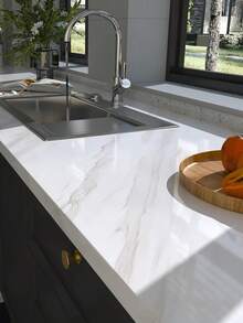 White Marble Pattern, PVC Material, Oil-Proof, Heat-Proof, Waterproof Stove Protector Stove Cover, Fits For Cabinets, Stove And Countertops, Easy To Install - White - View 2