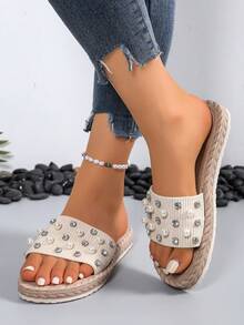 2025 Neue Damen Perlen Ziegel Fairy Style vielseitige Sommer Soft-Boden rutschfeste Sandalen