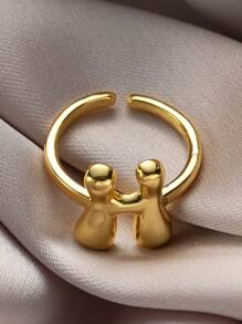 1pc Fashionable Gold 26 Letter A-Z Copper Gold Plated Retro Coin Style Adjustable Ring, Suitable For Women Daily, Beach, Party, Holiday Wear, Gift For Couple And Friends